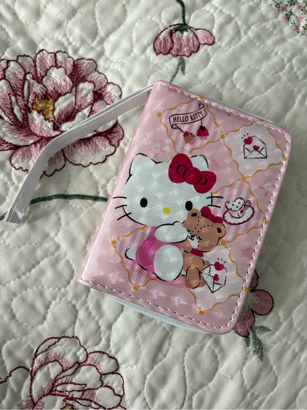 Hello Kitty Pink Quilted Wristlet Wallet with Bear Motif